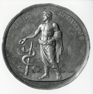 826401 Afbeelding van de voorzijde van de gedenkpenning, door koning Willem III geschonken aan de Inrigting voor ...